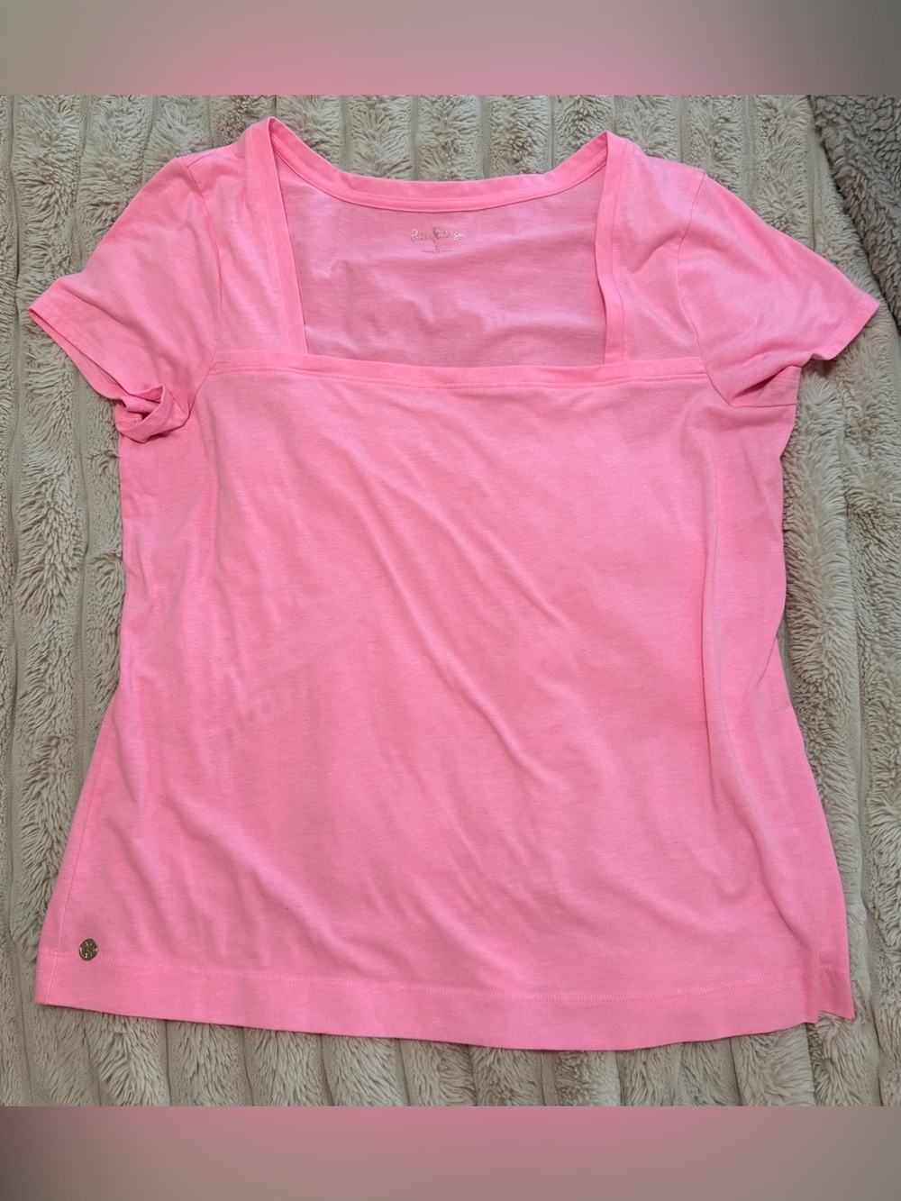 Lilly Pulitzer Rexa Square Neck Top in a solid pink